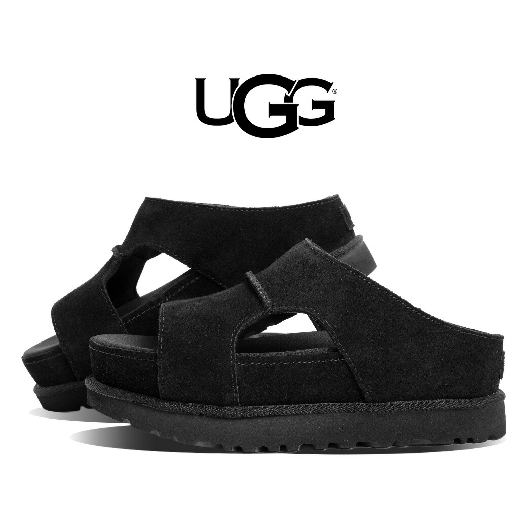 UGG アグ ゴールデンスター ハイ カットアウト スライド サンダル GOLDENSTAR HI CUTOUT SLIDE BLACK ( ブラック 黒 厚底 スエード レディース 1175132