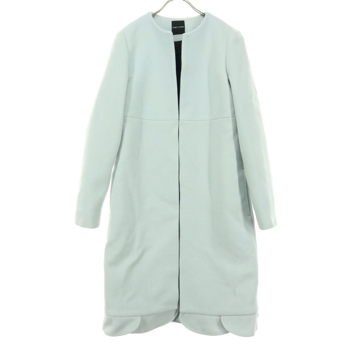 YOKO CHAN ヨーコチャン ノーカラー ウールコート 38 ライトブルー レディース 古着