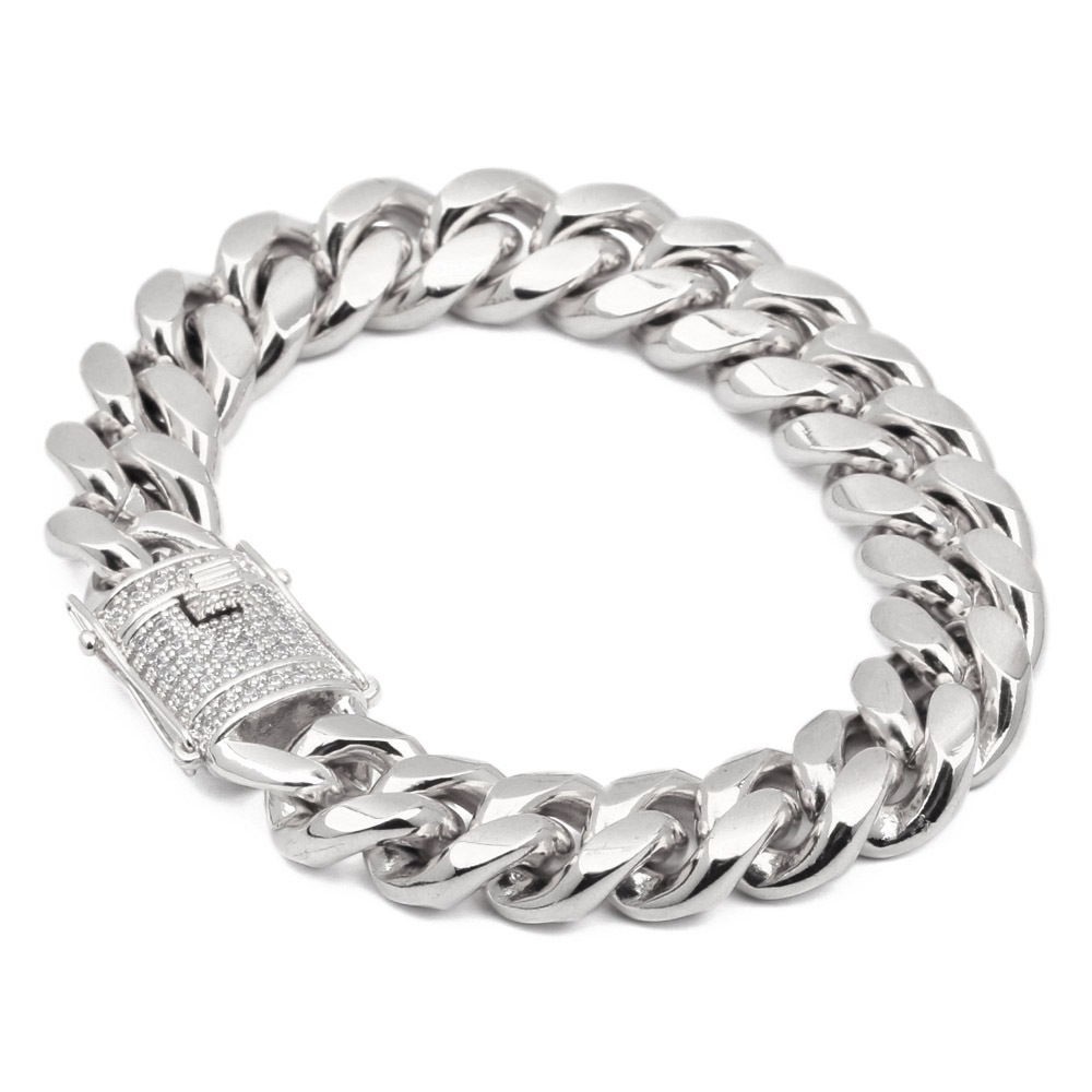 ステンレスCZ喜平ブレスレット 14mm [b146-s-14mm]