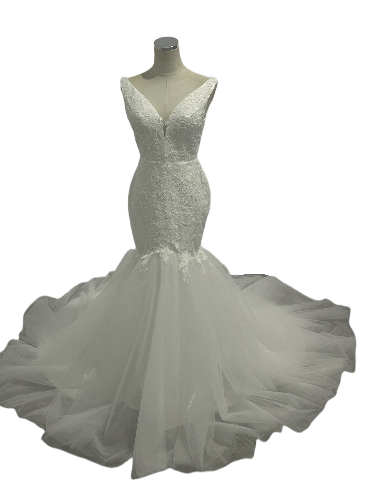 フランス風 ウエディングドレス マーメイドライン Vネック 上品レース 結婚式/披露宴