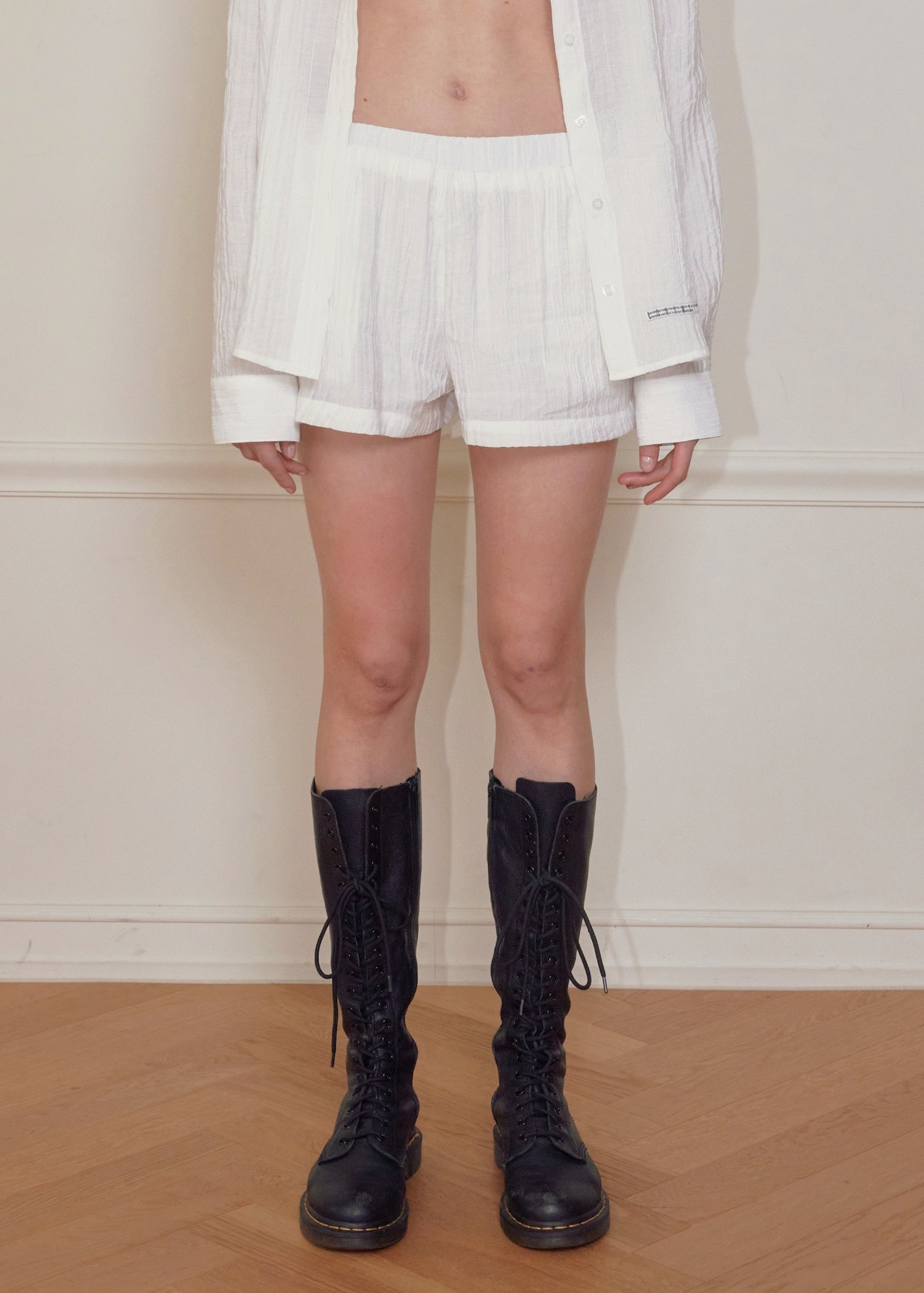 【bohemseo】 SOFT VEIL STRIPE SHORTS, IVORY 正規品