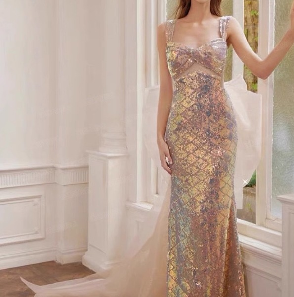 ドレス 衣装 イブニングドレス ロングドレス ノースリーブ スリット フィッシュテール タイト バックシャン スパンコール ロング丈 ステージドレス 発表会 かわいい 大人可愛い きれいめ シンプル