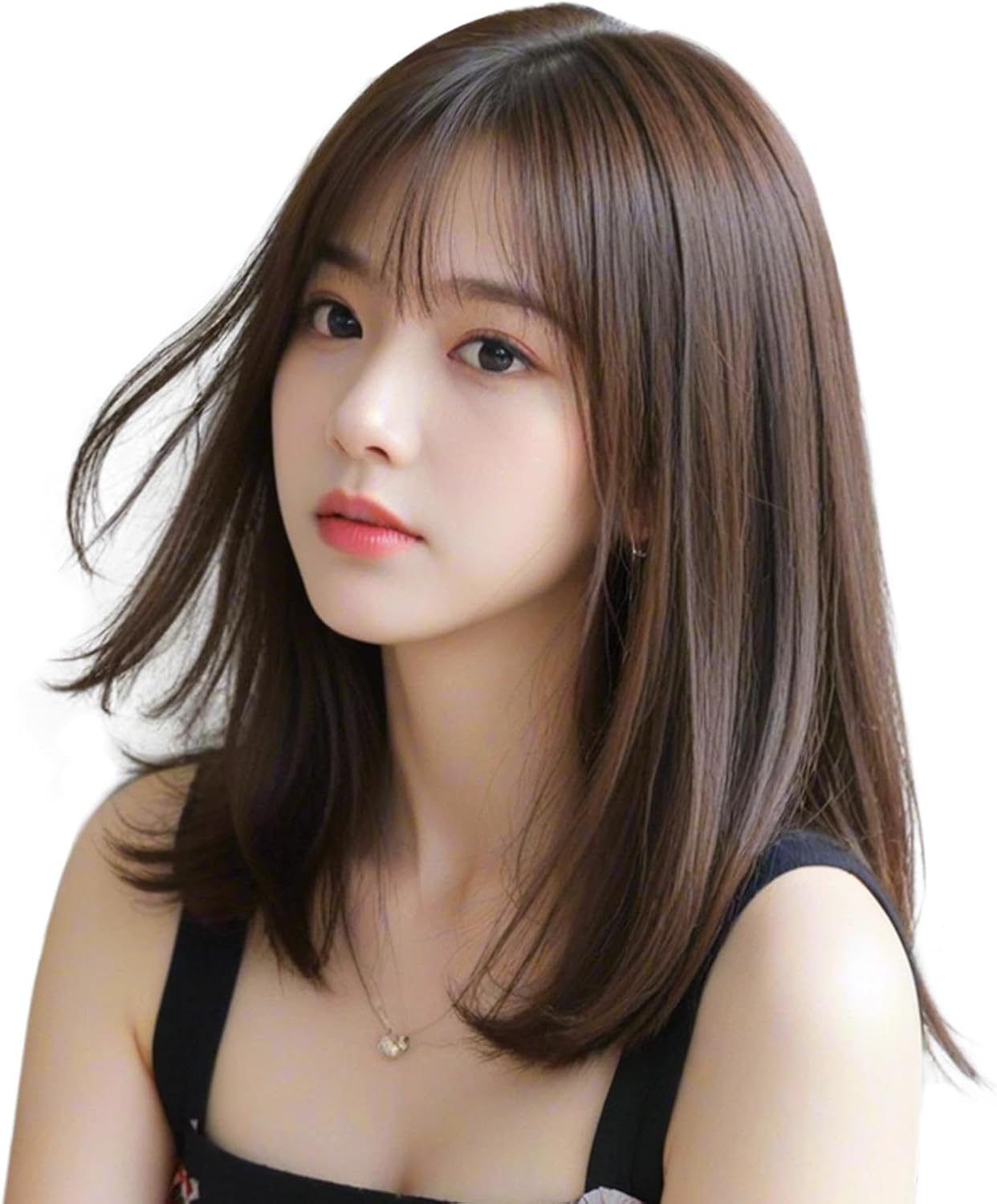 ストレートミディアムセミロングウィッグ 耐熱 チョコブラウン ネット付き