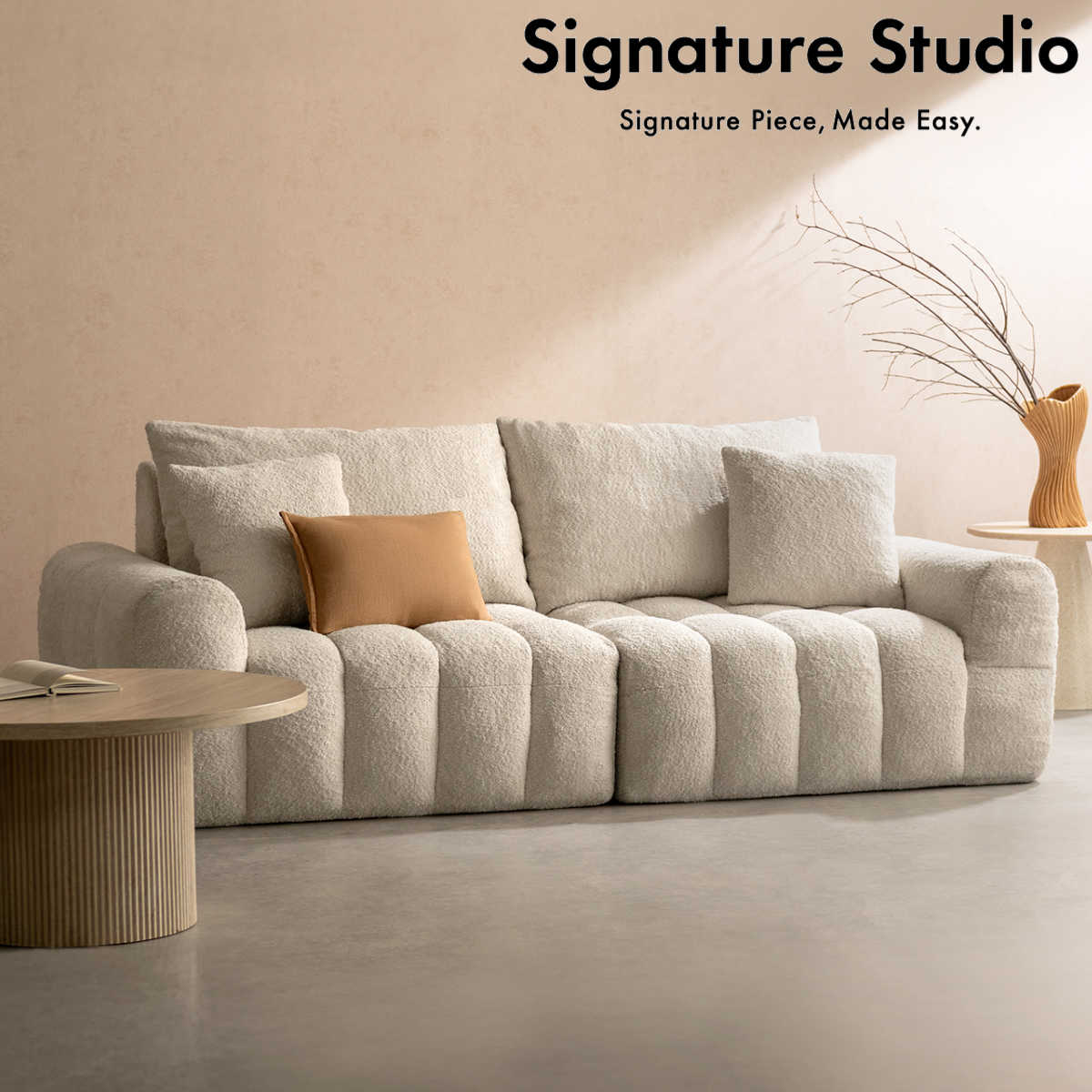 ソファ 3人掛け Albi ブークレ生地 Signature Studio ソファー ローソファ リビングソファ セパレート仕様 フロアソファ 脚なし 完成品 ファブリック ふわふわ 座面