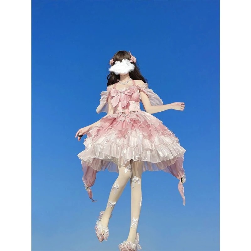 ピンクウェディングロリータドレス Jsk ロリータ ゴージャス エレガント テール ふわふわ 重工業 プリンセスドレス デイリー