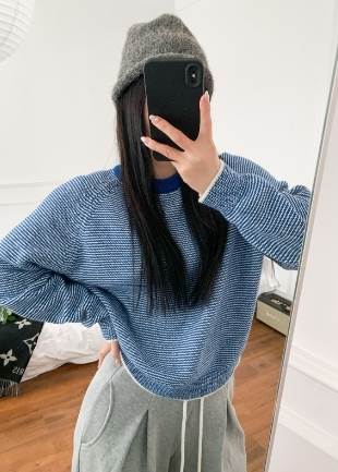 クーポン有トップス レディース ニット セーター プルオーバー 秋 冬 ミドル丈 普通丈トップス 長袖 ラグラン ラウンドネック 襟なし ストレート 伸縮性 カラバリあり ブルー 青 ブラウン 茶色