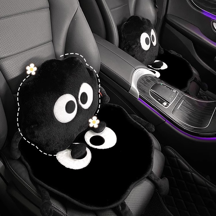 黒色のクラシックな練炭自動車のクッションがかわいいキャラクターのぬいぐるみ汚れに強い通気性のある車載シートのマット