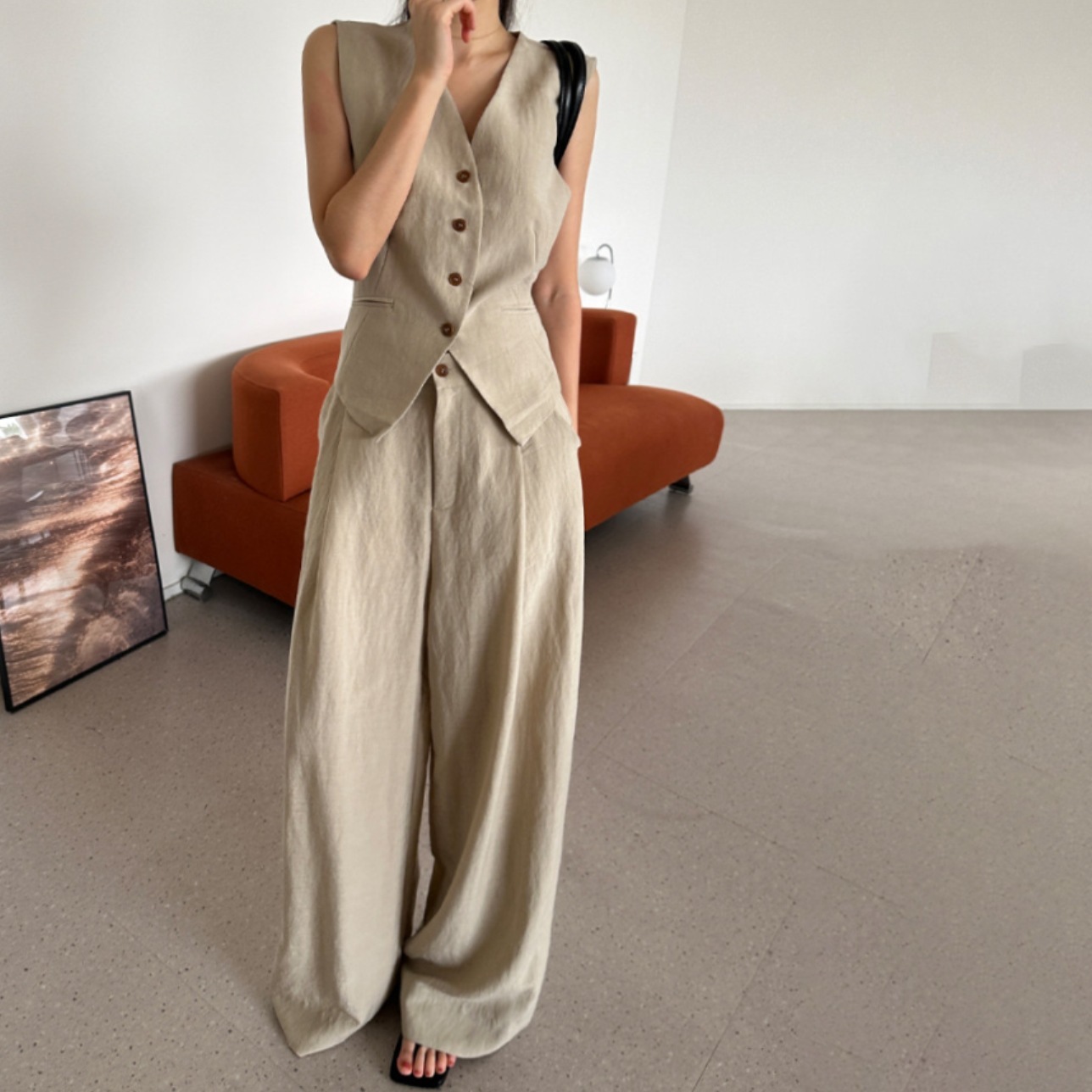 【最安値に挑戦】2025新作 日系 おしゃれ uvカット 高級感 セット ゆったり 細見え セット涼しく楽ちんセットアップ 大きめサイズ ベストワイドパンツ 二点セット