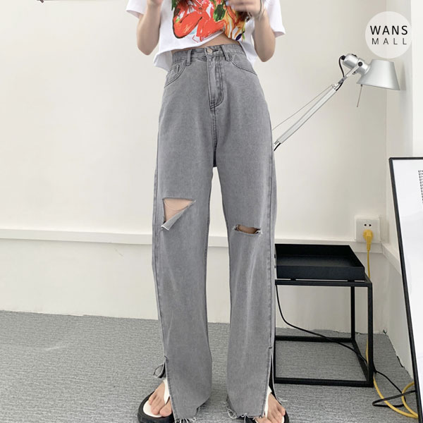 Qoo10] wansmall dp1890カッティンググレーデニムパン : レディース服