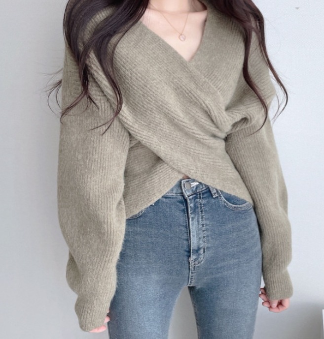 トップス ニットソー セーター Vネック アクリル かわいい 大人可愛い きれいめ シンプル