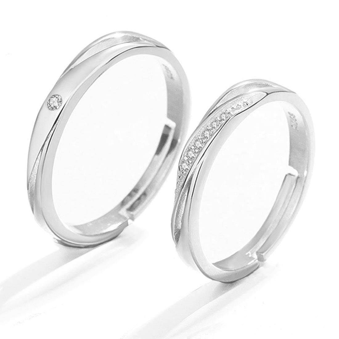 Rockyu ペアリング 2個セット人気 フリーサイズ リング シルバー925 指輪 結婚指輪 ジルコニア 婚約指輪 セット販売サイズ調整可能 メンズ レディース 恋人 ファッション アクセサリー