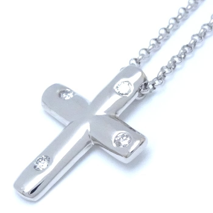 クロス ネックレス 4Pダイヤモンド Pt900プラチナxPt850プラチナ /75245【中古】