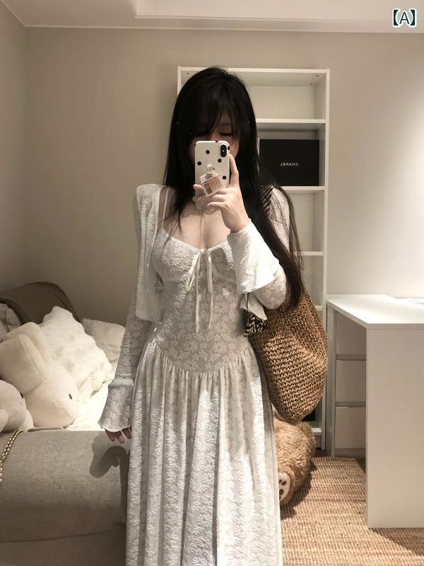 キャミソール　トップス　レディース スポット ジム ケネット フレンチ ホワイト レース ストレッチ ジャカード カーディガン サスペンダー ロング スカート スーツ