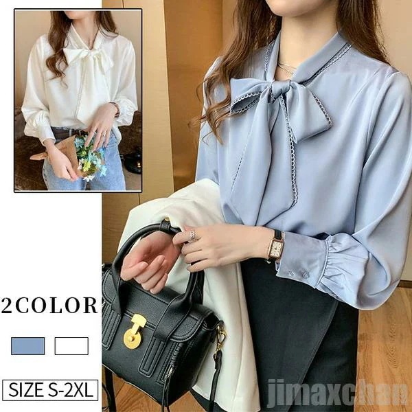数量限定品ブラウス 長袖シャツ レディース オフィス ガーリー リボン付き ボウタイ 長袖 Vネック トップス ビジネス Yシャツ 春服 カジュアル ゆったり 春夏秋冬 体型カバー オ
