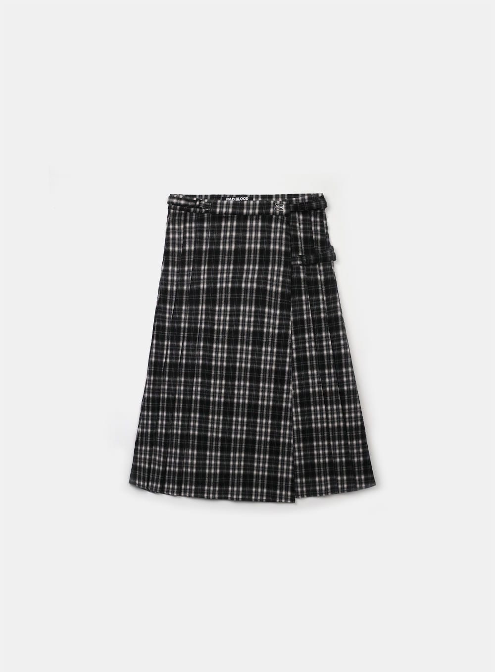 【BADBLOOD】 PLEATED PLAID WRAP SKIRT : BLACK