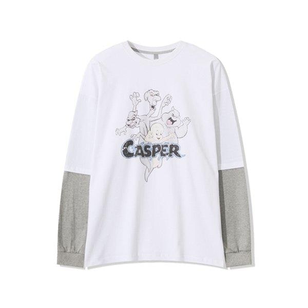 メンズ ゴースト プリント レイヤード 長袖Tシャツ AC-TSA-Q062-アイボリー