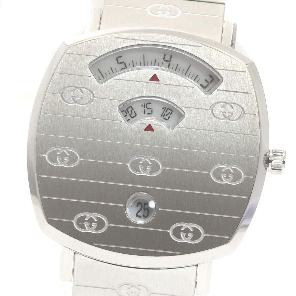 グッチ GUCCI 157.4/YA157401 グリップウォッチ デイト クォーツ メンズ 極美品 内箱付き_875836【中古】