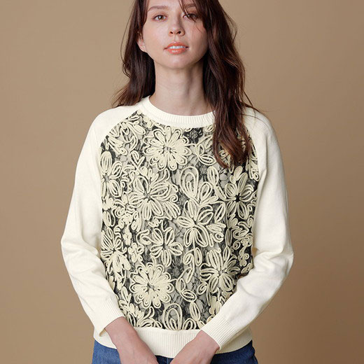 [最安値挑戦]！レース使いニットプルオーバー レディース 春 トップス ニット セーター M-3L