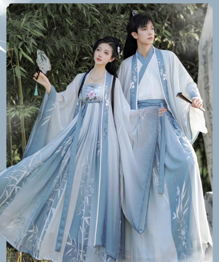 漢服 ペアルック コスプレ衣装 魏晋 古代衣装 中華服 メンズ漢服 レディース漢服 カップル ハロウィン コスプレ衣装 刺繍 プリント竹柄 唐装漢服 コスチューム 古代宮廷衣装 イベント 文化祭 学園