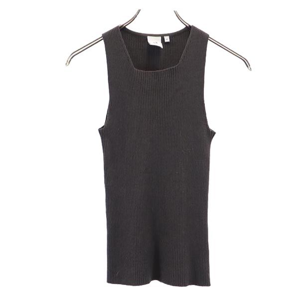 ノースリーブ リブニット タンクトップ M チャコールブラウン系 レディース