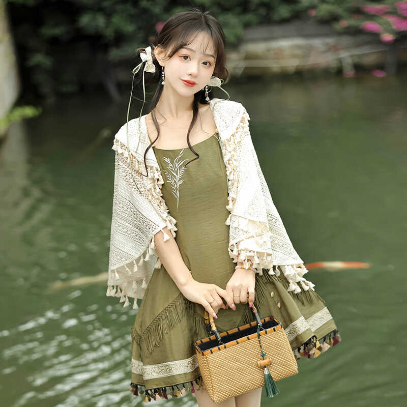 正規品お茶刺繍ワンピースストール新韓国優雅で白い日常 5,274円