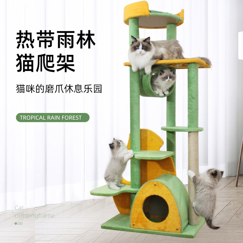熱帯雨林の猫用クライミングフレーム猫の木と猫の巣統合された爪研磨コラム若い猫用の特別なジャンプ台小型スペース不要