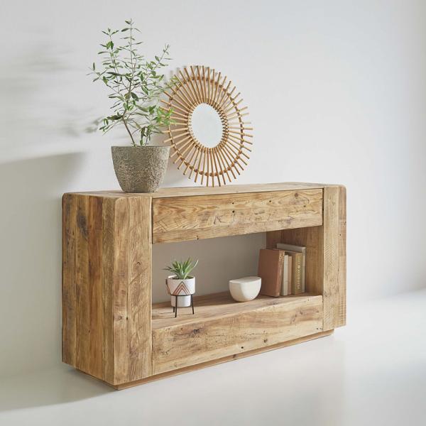 コンソール 家具 玄関 リビング ダイニング コンソールテーブル 棚 物置き インテリア ラック 引出し 引き出し 古材 パイン材 おしゃれ 重厚 高級感 シンプル 49,896円