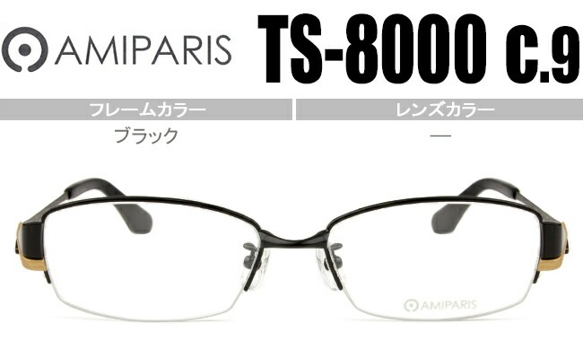 メガネ アミパリ AMIPARIS ts-8000 c.9 ブラック （フレームのみ / 度付き / 度なし 伊達） ap045