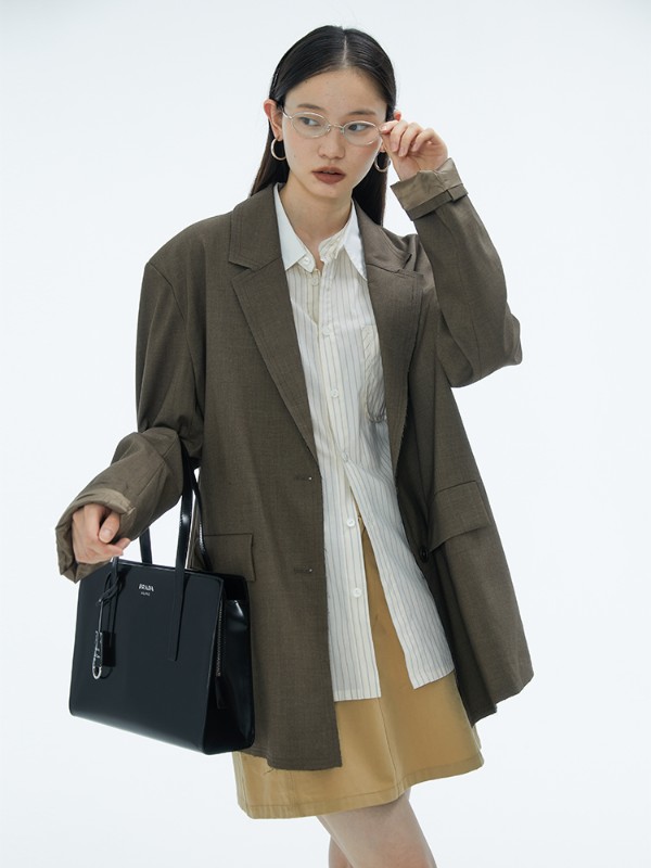 オモント エッグタルト オーバーサイズ スーツジャケット レディース 秋冬新作 ハイエンド ミドル丈 シルエット ジャケット