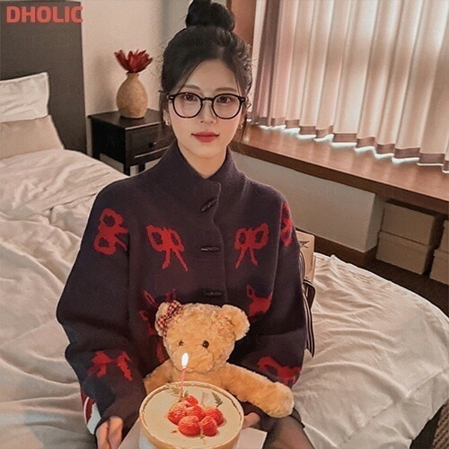 [メガ割りSALE]バンビリボンパターントグルボタンカーディガン