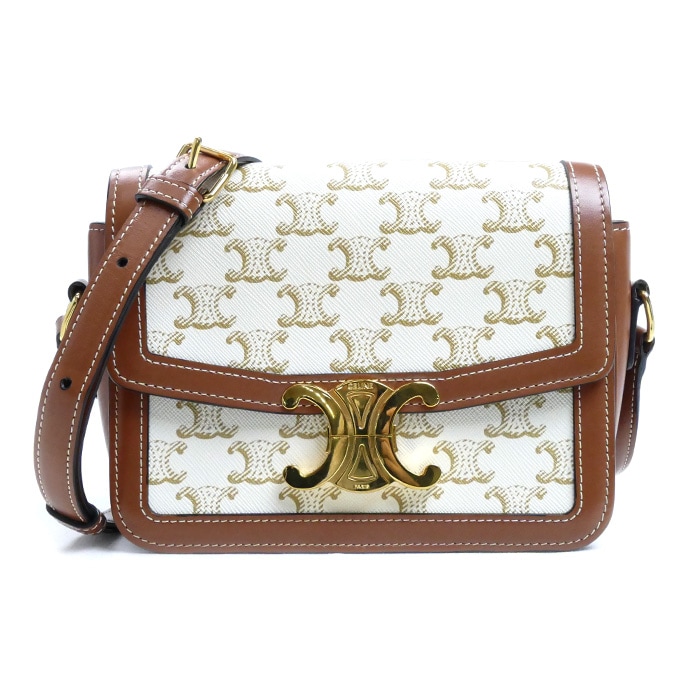 CELINE セリーヌ ティーン トリオンフ ショルダーバッグ ホワイト ブラウン 188882BZ4.01BC レディース 中古 139,150円