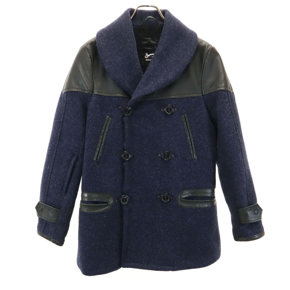 CAGNEY FBH ウールレザー切替 ピーコート ネイビー×ブラック メンズ