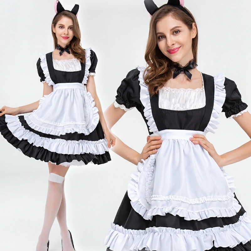 メイド服 コスプレ 猫耳 コスチューム 衣装 仮装 ハロウィン メイド 服 可愛い ウェイトレス かわいい カチューシャ お茶会 メイドカフェ 制服 ゴスロリ ロリータ 可愛いコスプレ 半袖 フリル 5,453円