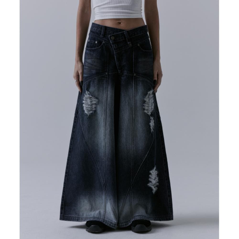 TREEMINGBIRD Damaged Over Wide Denim Pants Blue TM2479