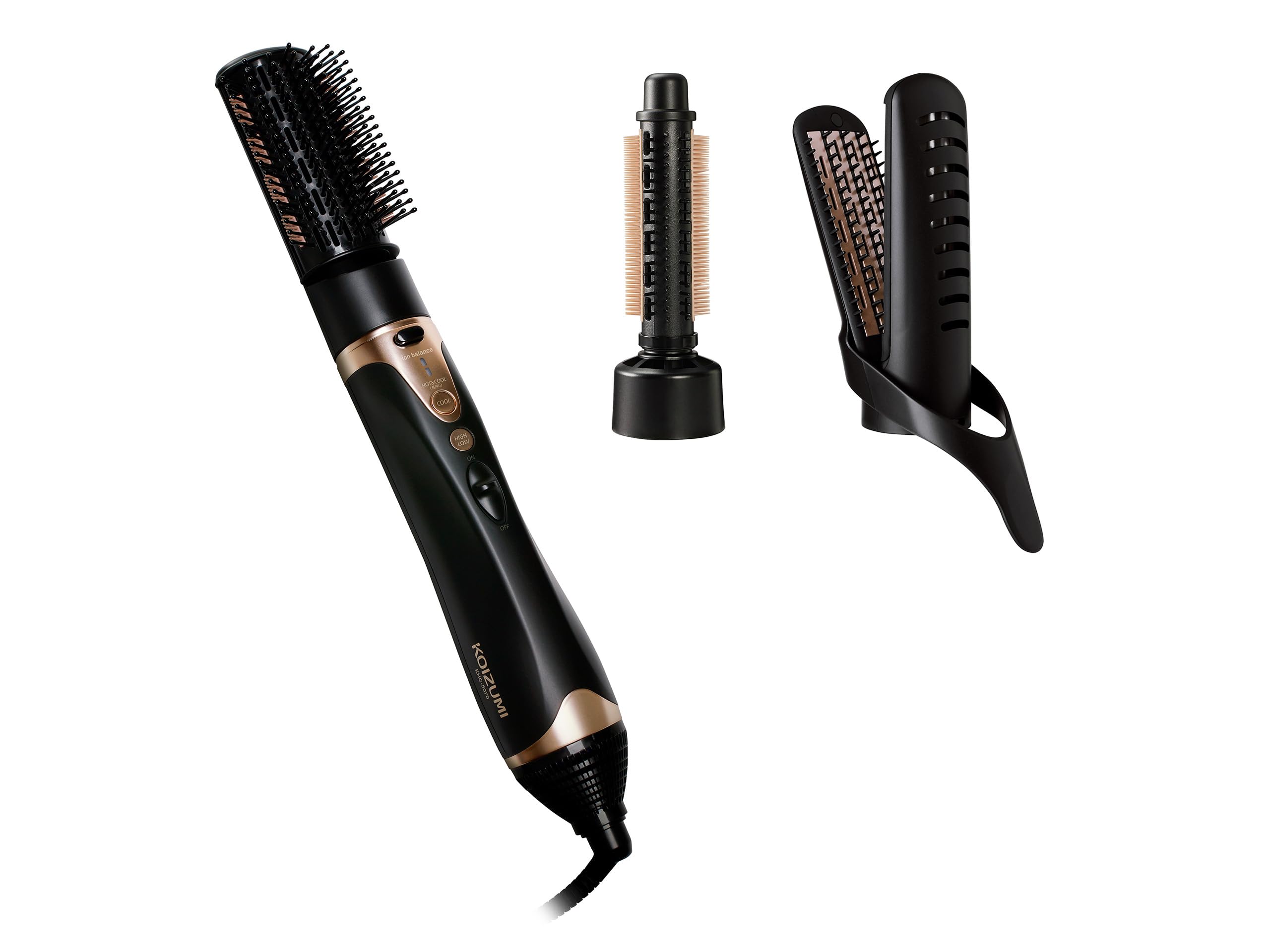 くるくるドライヤー コイズミ カーリングドライヤー イオンバランス 大風量 1000W 温冷自動切替 ブラシ3種類 ヘアセット スタイリング ブラック KHC-5070/K