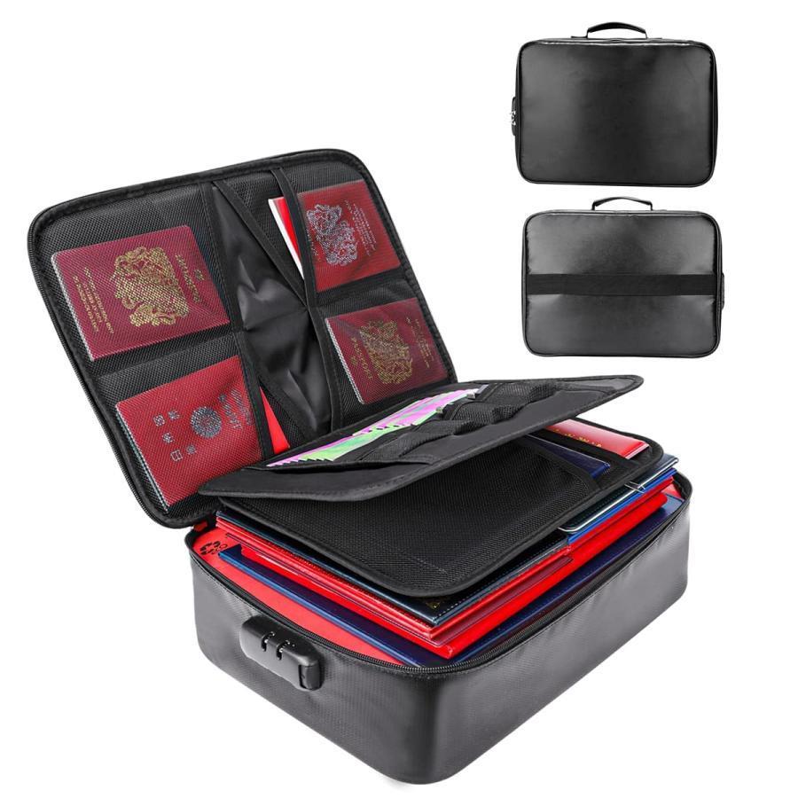 メガ割 25の発売耐火バッグ 重要書類収納ケース 防水 防火 防災 大容量 手提げ パスワードロック付き 多層収納 貴重品 パスポート ファイル 金庫 現金収納 財産収 プレゼント 5,241円