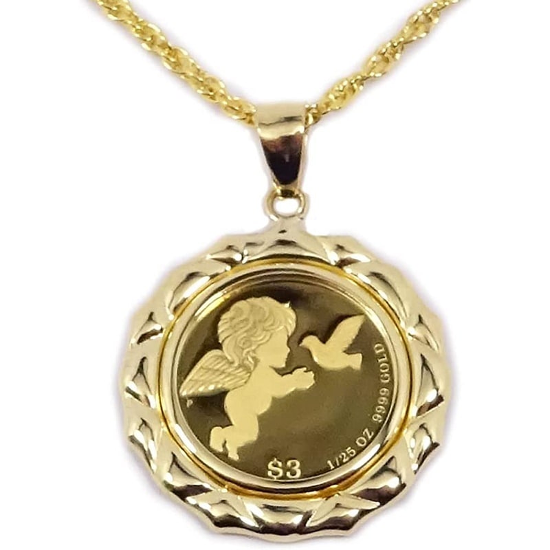 純金999.9 ツバルエンゼル 24金 1/25oz ペンダントネックレス TUVALU2022 QUEEN ERIZABETH2 【ギフトラッピング済み】