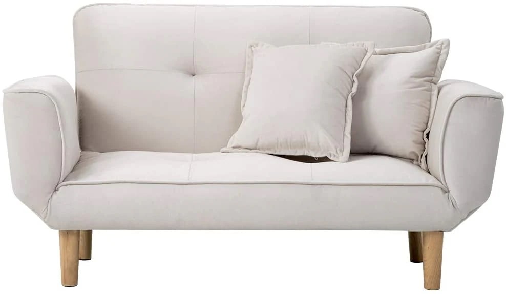 232ソファー 2人掛け sofa 抱きまくら2個付き ベージュ ベロア 北欧 背もたれ/アーム5段可動 天然木脚 肘付き コンパクト おしゃれ 新生活 一人暮らし ベルベット
