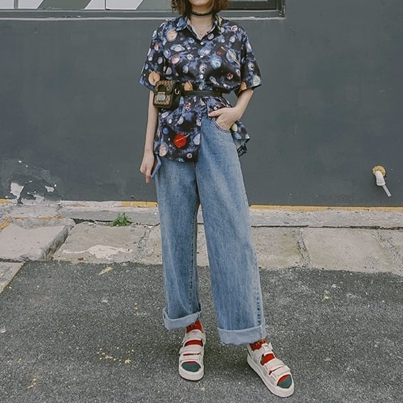 ワイドパンツ ジーンズ 長ズボン ジーパン ステッチ セミフレア パンツ ウォッシュ加工 ハイウエスト ヴィンテージ風 ストレッチ ロング ワイドパンツ ストレッチ 美脚 動きやすい 韓国