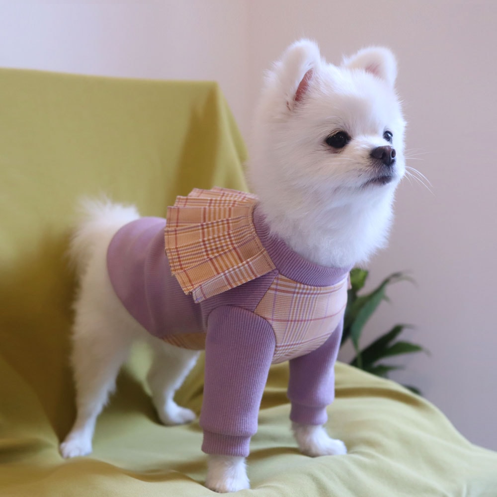 無料配送ジュリーチェッケーブ＿ライラック色/ペット服/犬洋服