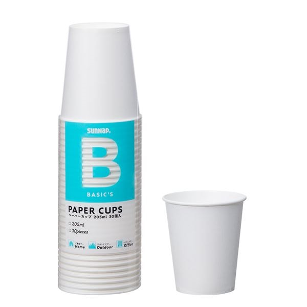 （まとめ） ペーパーカップ/紙コップ ホワイト 205ml 30個入 7オンス 7oz BASIC S イベント パーティー 80個セット