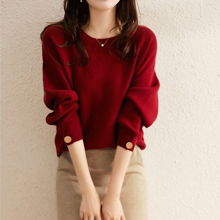 トップス ブラウス カットソー 袖あり 長袖 ドロップショルダー Uネック ラウンドネック 襟なし コットン きれいめ シンプル 大人 上品 おしゃれ お洒落 レトロ 大人女子 こなれ感 クール