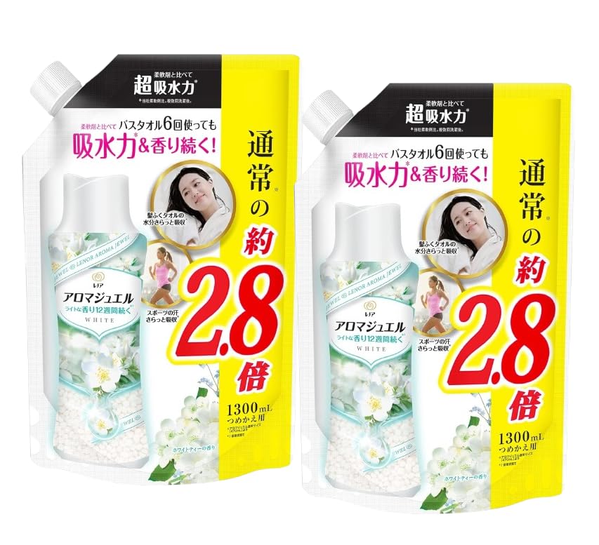 【まとめ買い】レノア ハピネス アロマジュエル 香り付け専用ビーズ ホワイトティー 詰め替え 大容量 1,300mL ×2個セット