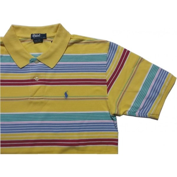 ボーイズサイズ 半袖 ボーダー ワンポイント 鹿の子 ポロシャツ イエロー boys PR2-109