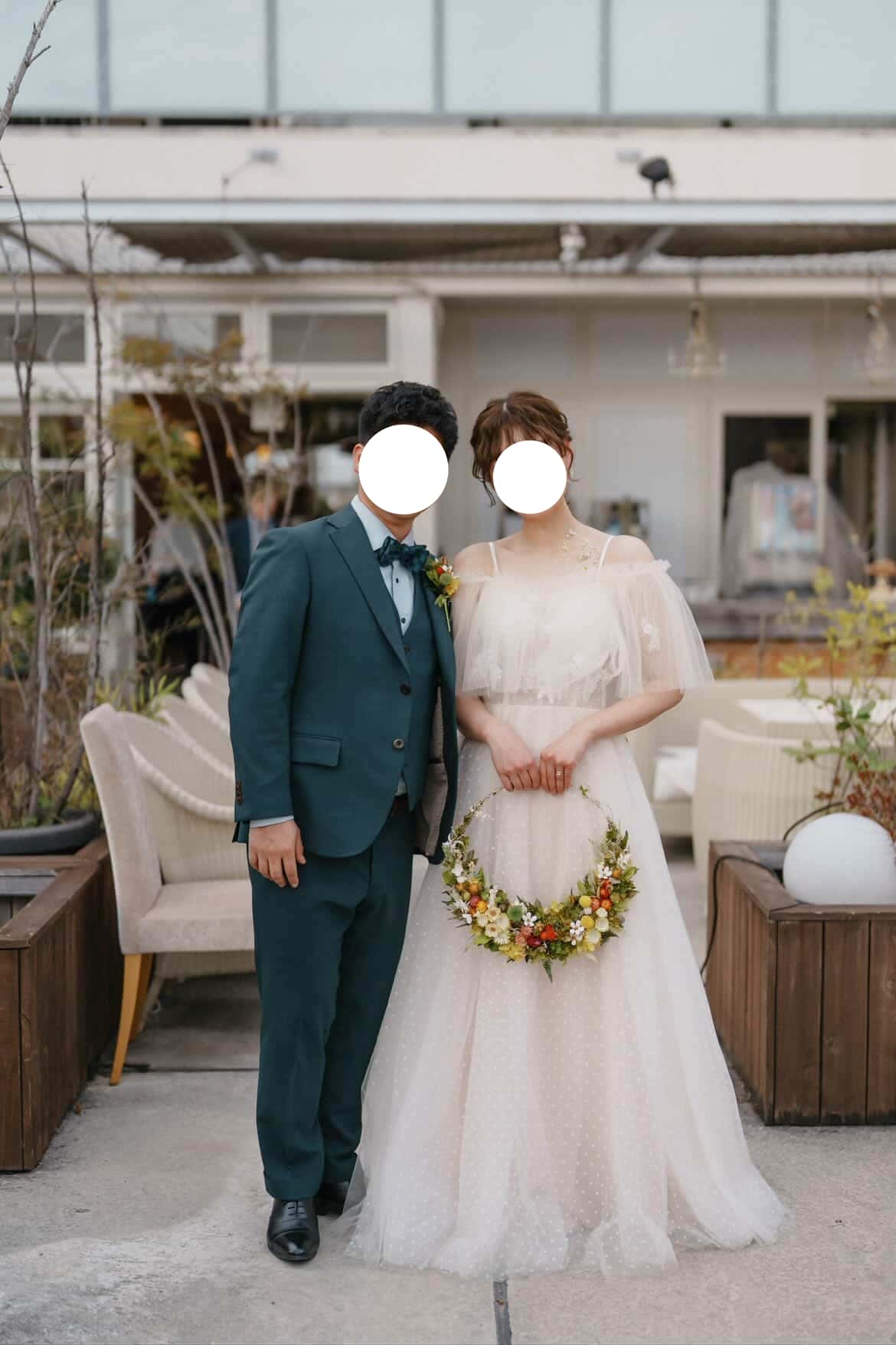 実例写真！カラードレス あんず色 キャミソール 繊細なレース チュールドレス 花嫁 前撮り
