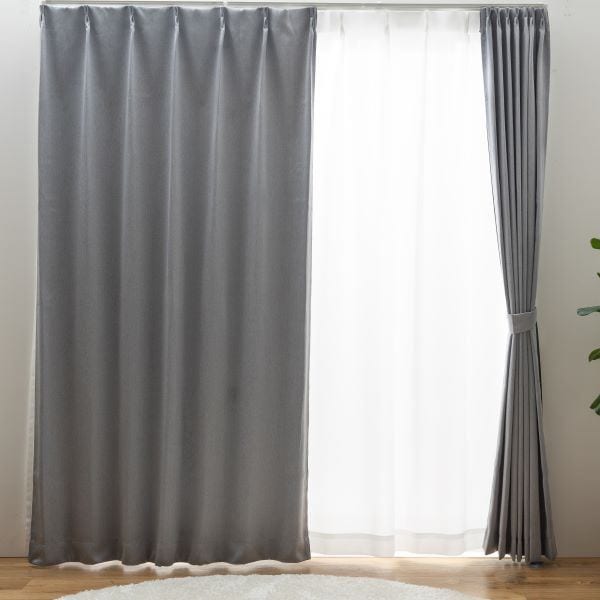 2級遮光カーテン 約幅150x丈178cmx1枚 グレー 省エネ 節電 無地 シンプル ナチュラル タッセル付き ウォッシャブル キャナル