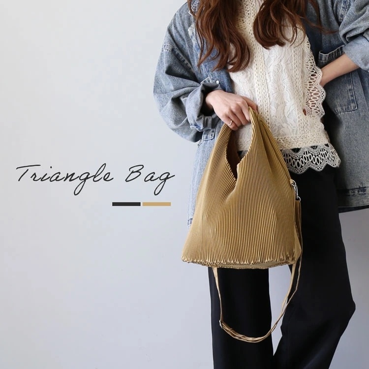 トライアングル バッグ トート バッグ 2way 三角トート レディース 肩掛け ミニトート ミニトートバッグ 小さめ 軽量 プリーツ 無地 サブバッグ ミニバッグ ブラック キャメル ワンハンドル