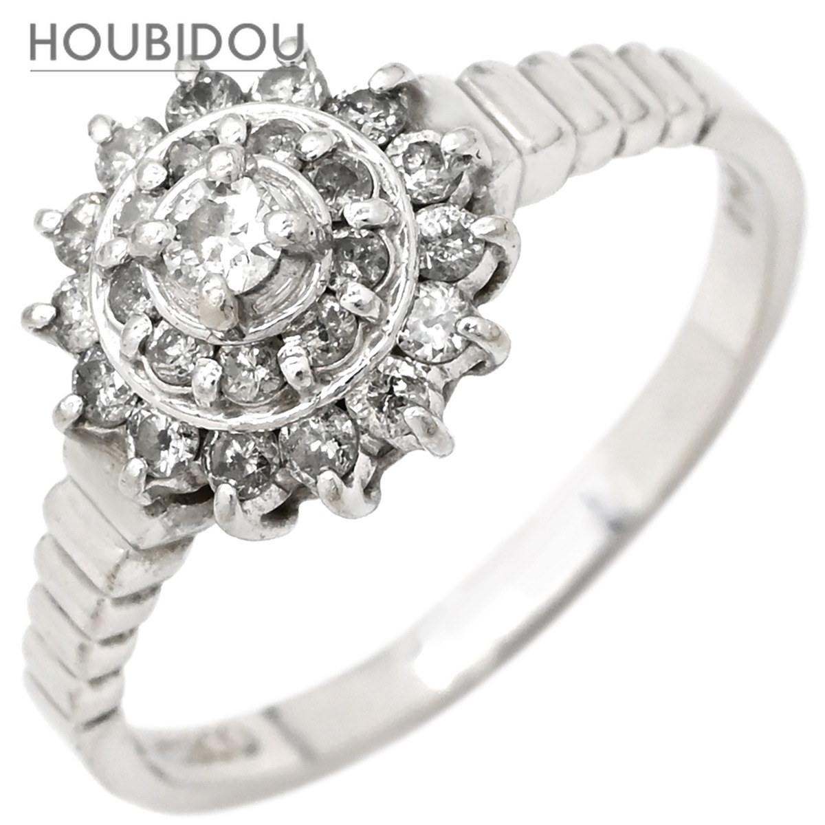 リング 指輪 ダイヤモンド 0.40ct プラチナシルバー プラチナ フラワーモチーフ ヘイローリング 12.5号【中古】