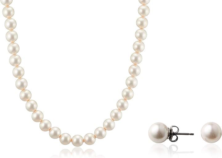 人工真珠 ナチュラル パールネックレス 冠婚葬祭 日本製( ホワイトピアスセット, ［03］ 全長45cm)