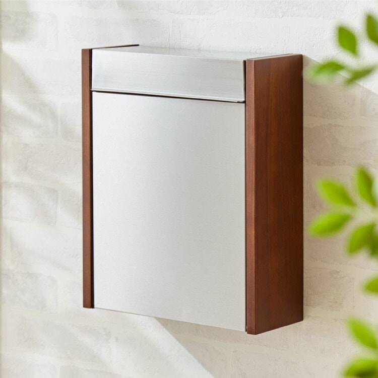 ポスト 壁掛け 鍵付き キーロック式 ステンレス 天然木 木目 ウォルナット コンパクト 大容量 シルバー ブラウン モダン 北欧 玄関 壁付け 郵便ポスト 郵便受け メールボックス 壁掛けポスト